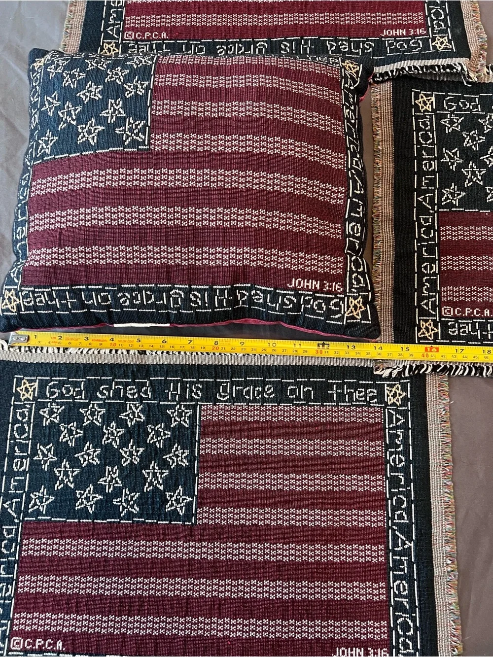 Americana Tapestry 4 Placemats + Pillow John 3:16 Christian Patriotic Decor